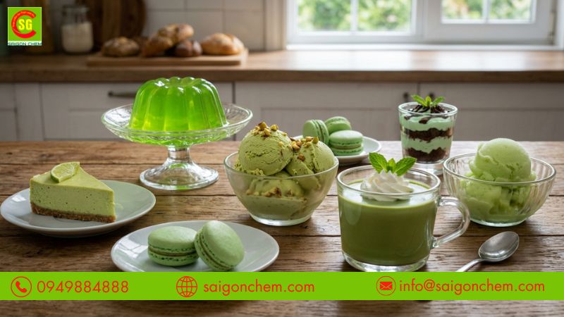 Thạch v&agrave; kem sử dụng apple green để tăng t&iacute;nh thẩm mỹ 